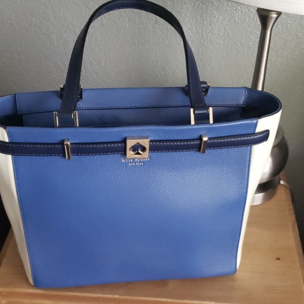 Kate Spade Blue and White Leather Tote Bag
